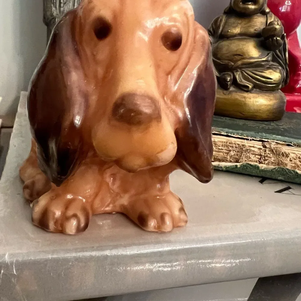 Vintage Bassett Hound Dog Wax Figure Candle Collectable Decorative Gloss Unlit